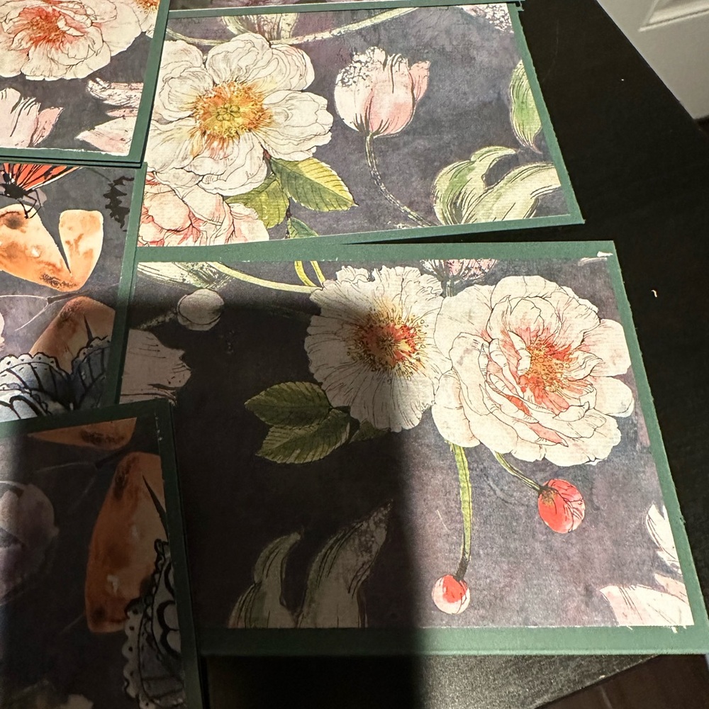 Floral Greeting Cards with Green Border a set of eight homemade  note cards